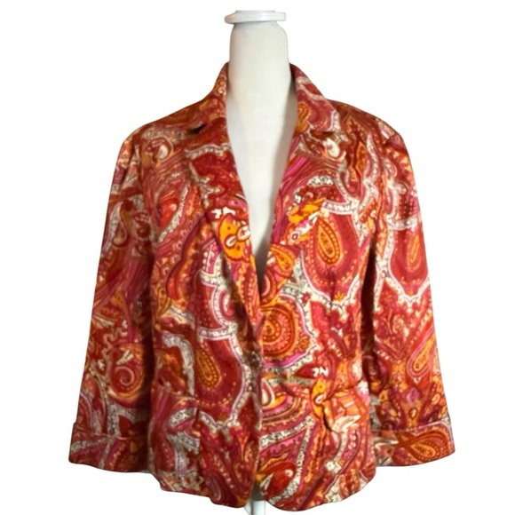 Worthington Paisley Jacket Size 14 3/4 Sleeve Jeweled Button Career Blazer - Picture 1 of 6